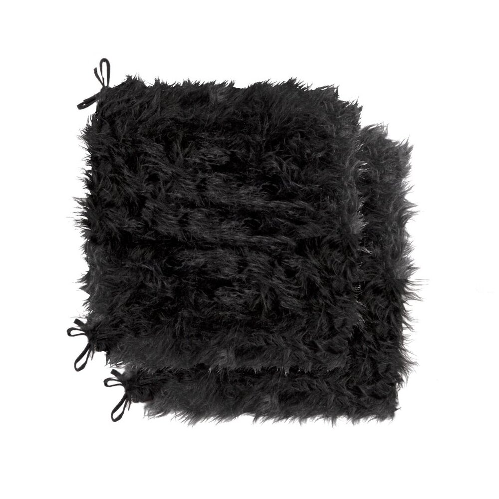 Luxe Home Decor Laredo Faux Sheepskin Chair Pad | 2-Piece | Black | 17"x17"